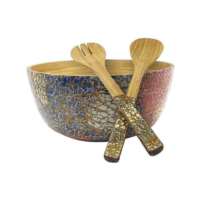 Crackled Blue Bamboo Salad Bowl